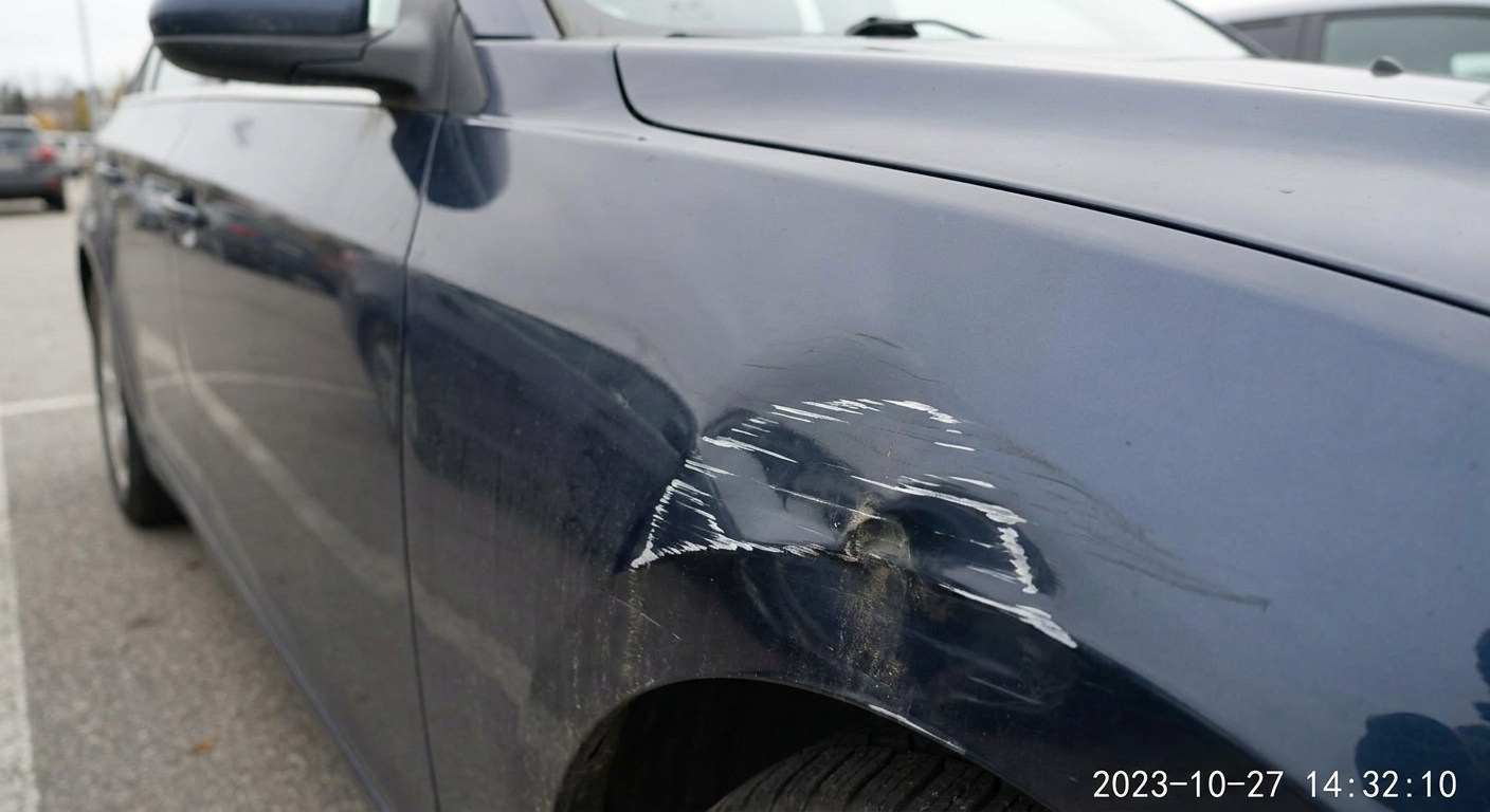 Close-up lakschade en deuk BMW 3 Serie