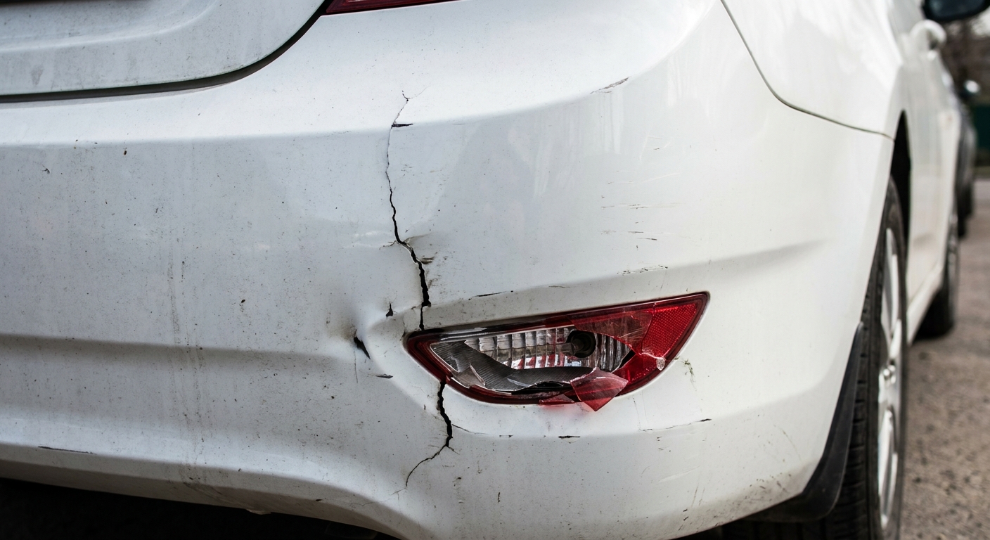 Close-up bumperschade en kapot mistlampglas Golf